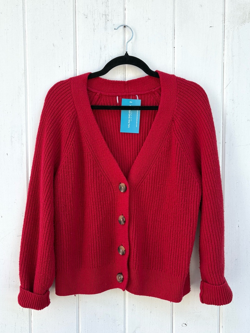 Red Button-Front V-Neck Sweater Cardigan